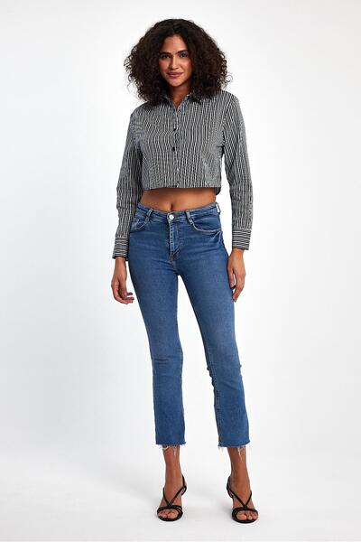 ihraç pazarı Women's Striped Crop Shirt 100% Viscose Long Sleeve Summer Styli...