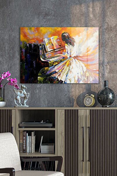 Decovetro Pictură în ulei pe sticlă Femeie care cântă la pian