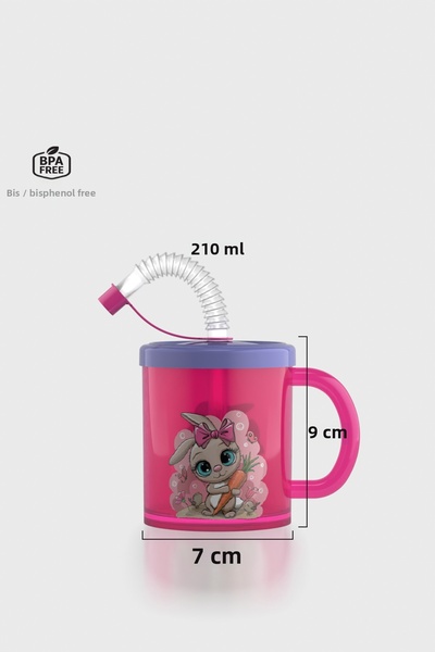 Renga Ruby Rabbit Patterned 210 ml Pp Baby Cup with Straw and Handle 142026 P...