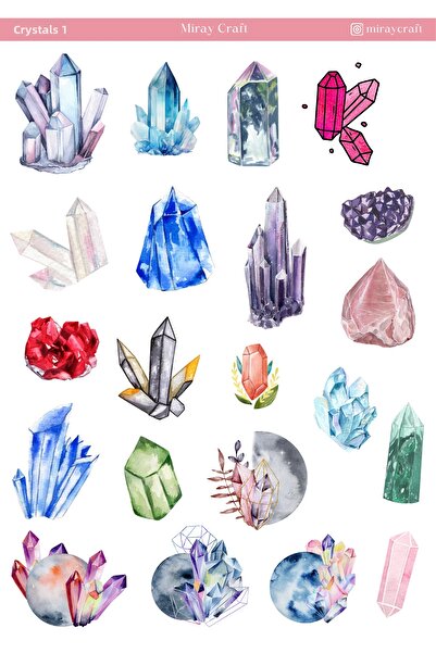 MirayDesign 1 Piece of Crystal & Natural Stone Themed Sticker Sheet (12×17 cm)