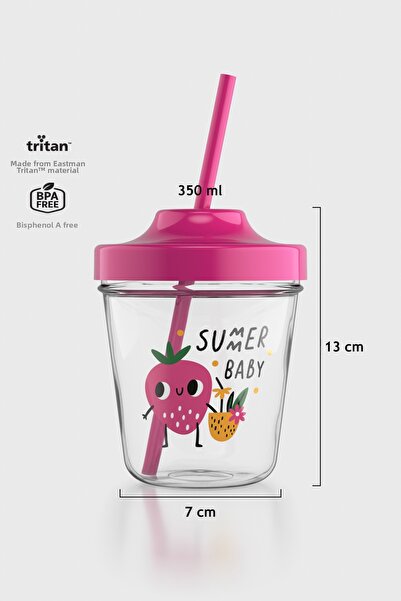 Renga Aura Summer Baby Patterned 350 ml Tritan Children's Cup with Straw 1420...