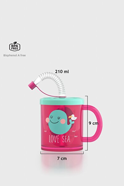 Renga Ruby Love Sea Patterned 210 ml Pp Baby Cup with Straw and Handle 142003...