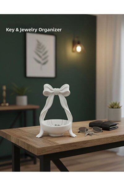 HEDİYEVİM Bowknot Jewelry and Keychain Tray Organizer Decorative Jewelry Plat...