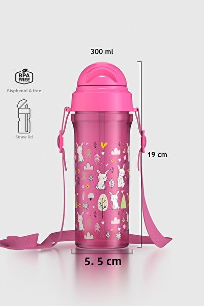 Renga Migo Rabbit Patterned 300 ml Pp Baby Water Bottle with Strap and Straw ...