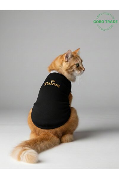 Gobo تي شيرت أسود اللون من The Patron مطبوع عليه قطط وكلاب، مقاس كبير/L/مقاس 3