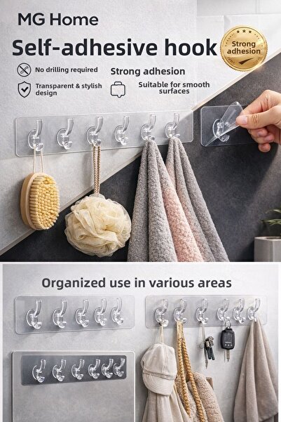 VENON 1 Piece 💜   Transparent Hanger with 6 Hooks Ultra Strong Adhesive 💜  ...