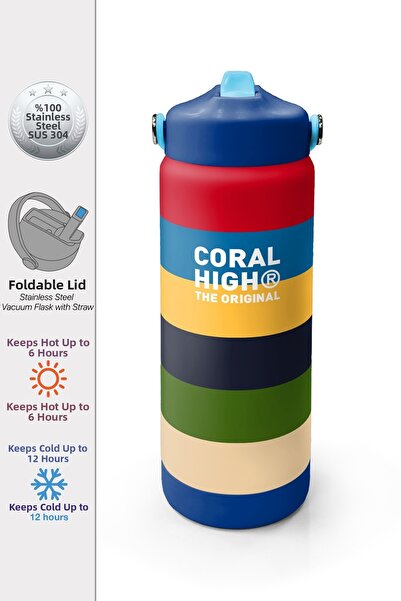 Coral High Multi-Colored Line Patterned Steel Thermos with Folding Spout 650 ...