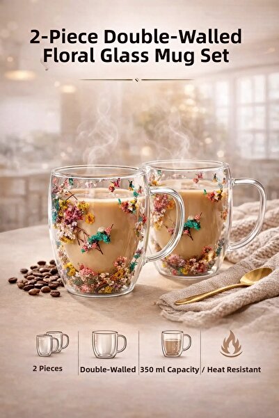 Berdina Home Set of 2 Heat Resistant Borosilicate Double Wall Flower Cup Flow...