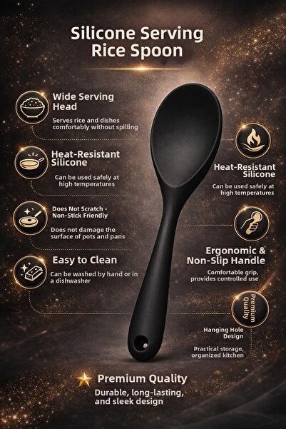 Single (1 Piece) Ultra Hard Tip Silicone Serving Rice Spoon High Heat Resista...