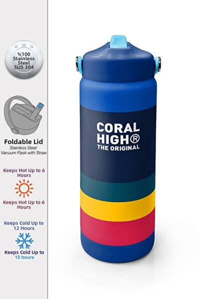 Coral High Colorful Line Patterned Steel Thermos with Folding Spout 650 ml 38322