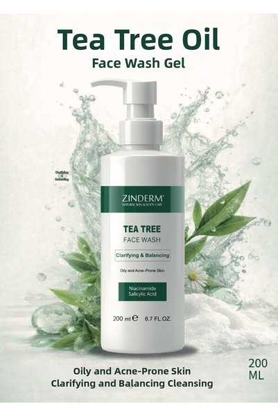 zinderm Tea Tree Oil Niacinamide Face Wash Gel with Salicylic Acid and Tea Tree Facial Cleansing Tonic 200 ml