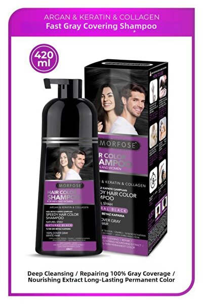 Morfose شامبو طبيعي أسود سريع المفعول لإخفاء الشعر الأبيض والرمادي يحتوي على ...