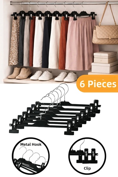 ROYALHOUSE 6 Pieces - Adjustable Skirt & Trouser Hangers with Latches - Close...