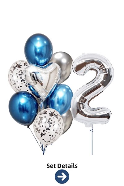 Bunloon 2 Year Old Silver Number Blue Silver Balloon Set