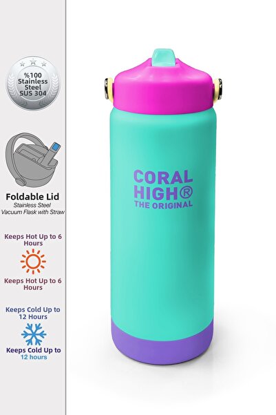 Coral High Water Green Milka Patterned Steel Thermos with Folding Spout 650 m...