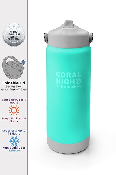 Coral High Water Green Gray Patterned Steel Thermos with Folding Spout 650 ml...