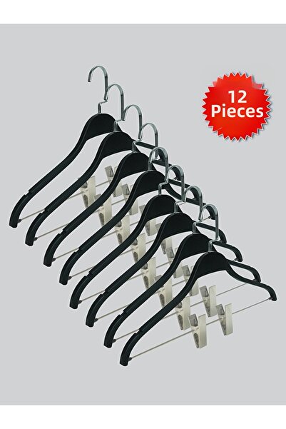 NYN خطاف خشبي 8061 من لاما نيكل فضي لتعليق الملابس والبلوزات والتنانير 12 قطعة