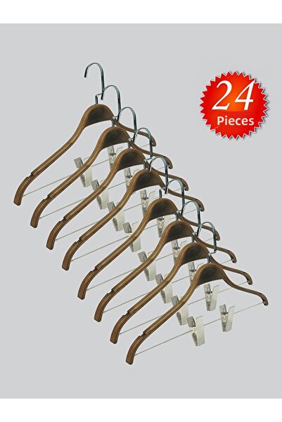 NYN خطاف خشبي 8061 من لاما نيكل فضي لتعليق الملابس والبلوزات والتنانير 24 قطعة