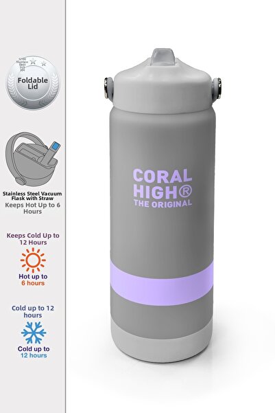 Coral High Colorful Silver Patterned Steel Thermos with Folding Spout 650 m 3...