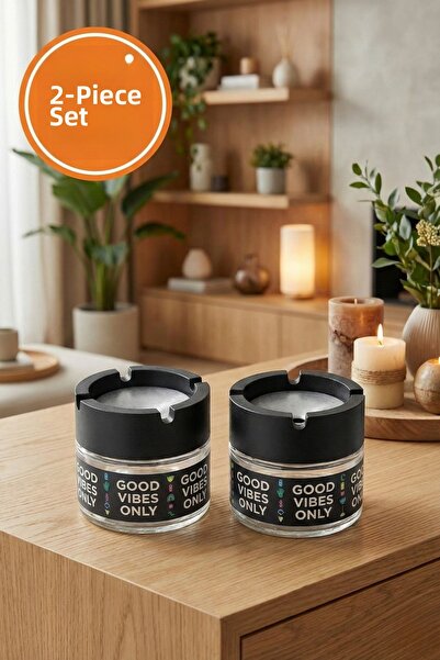 LE PARİS Set de cu imprimeu scrumiere din sticlă fără miros - Good Vibes Only...