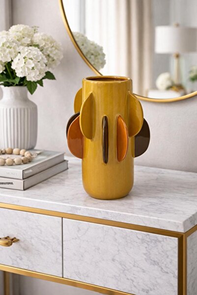 AYDINEV Cactus Model Design Abstract Vase 21X34 cm Tkebt Yellow