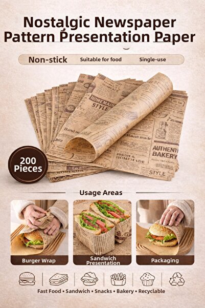 Berdina Home 200 قطعة من الورق الدهني المزخرف بنمط الصحف القديمة، ورق تقديم ل...