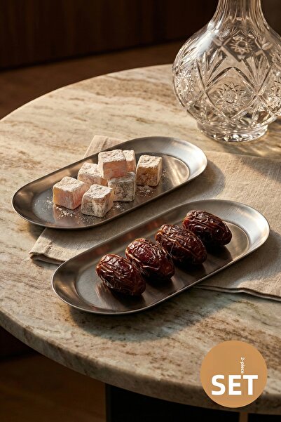 Vienev Set de 2 farfurii ovale argintii - Farfurie pentru prezentare și gustări