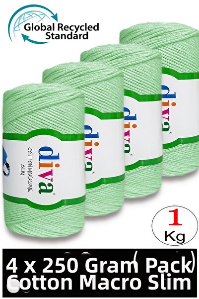 Diva İplik (4 X 250 Gr) - 1 kg - 2mm - Koton Macrame Bag Thread 487 Water Green