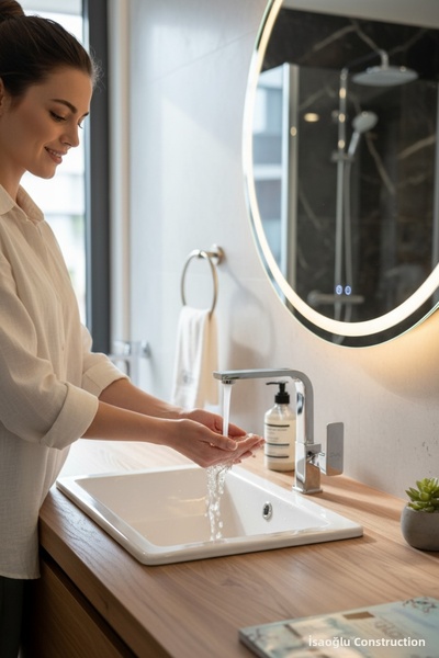 İSAOĞLU YAPI Washbasin Faucet Square 360 Degree Rotatable High Model Bathroom...