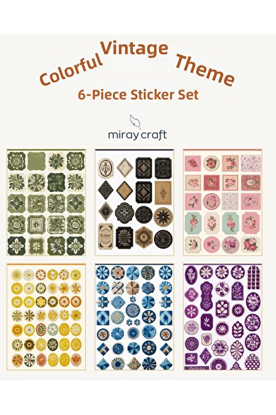 MirayDesign 6 coli de autocolante colorate cu tematică vintage, 12*17 cm, pen...