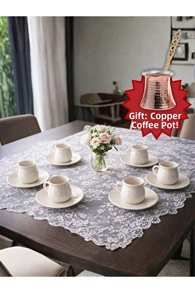 AiroBazar 6-Person Porcelain Coffee Cup Set – Wave Pattern Porcelain Cup Set ...