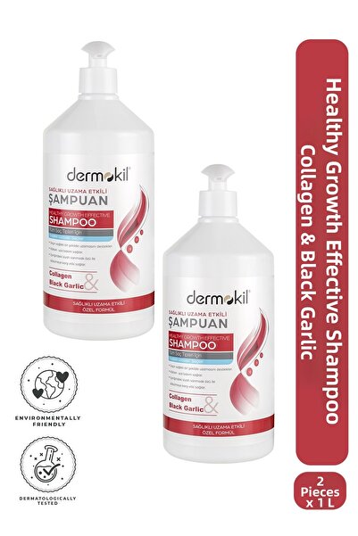 Dermokil شامبو الكولاجين والثوم الأسود الصحي ذو التأثير المنشّط 1 لتر × 2 قطعة