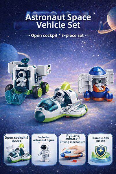 YILDIRIM OYUNCAK سيارة فضائية مع رائد فضاء احتكاك، مكوك فضائي وصاروخ فضائي مع...