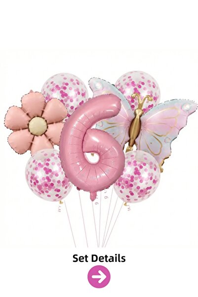 Bunloon 6 Year Old Pink Number Butterfly Daisy Balloon Set