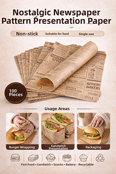 Berdina Home 100 قطعة من الورق الدهني المزخرف بنمط الصحف القديمة، ورق تقديم ل...