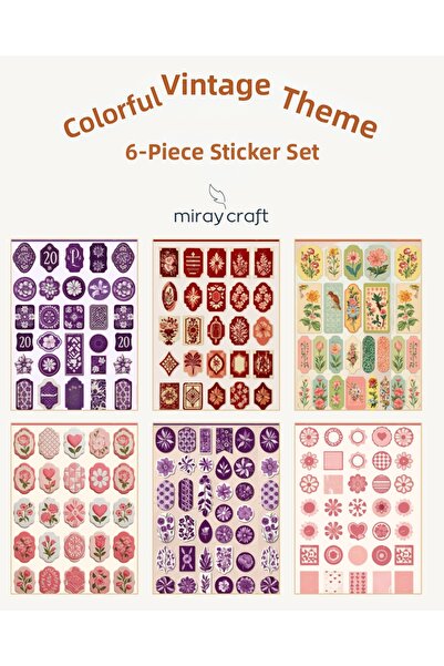 MirayDesign 6 coli de autocolante colorate cu tematică vintage, 12*17 cm, pen...
