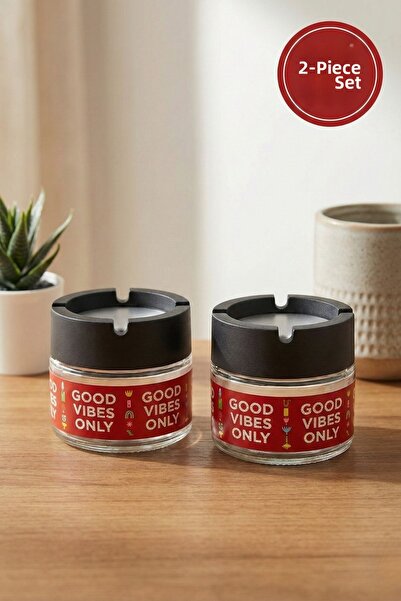 LE PARİS Set de cu imprimeu scrumiere din sticlă fără miros - Good Vibes Only...