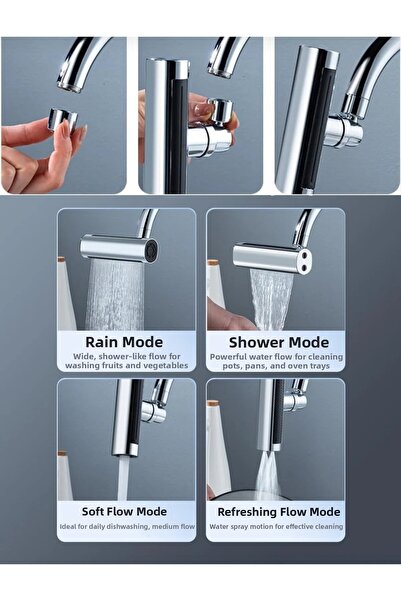 Şenhomee 4-Mode Energy-Saving Adjustable Chrome Faucet Mixer