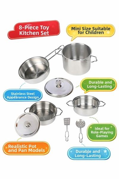 a v d a 8 Piece Steel Pot and Pan Toy Set |   Kitchen Play Set |   Realistic ...