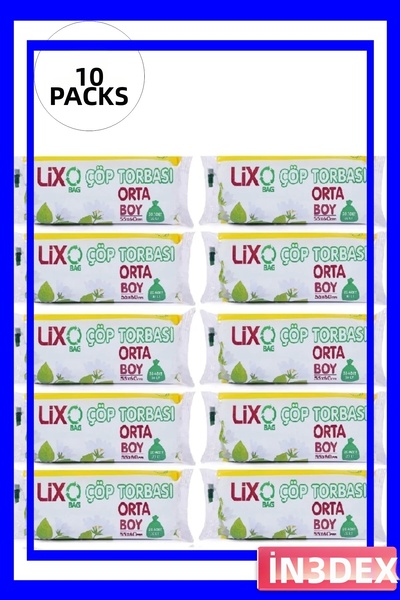 İN3DEX أكياس قمامة متوسطة الحجم 55x60 سم، 200 قطعة، عبوة رول زرقاء