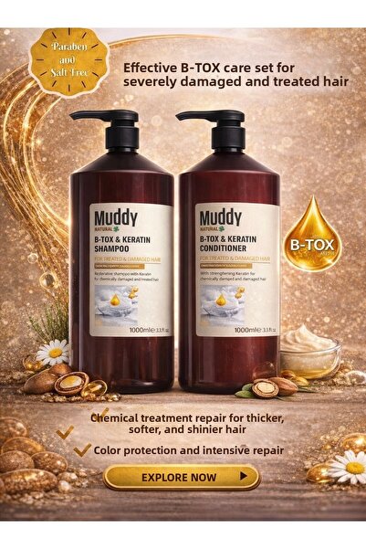 Muddy شامبو ب-توكس آند كيراتين 1000 مل - كريم بلسم لإصلاح الشعر التالف للغاية