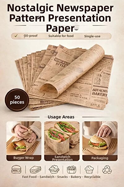 Berdina Home 50 قطعة من الورق الدهني المزخرف بنمط الصحف القديمة، ورق ملحق للم...