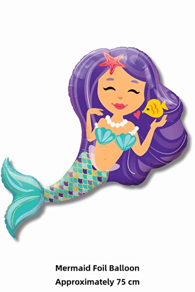 Bunloon بالون من الفويل على شكل حورية البحر بطول حوالي 75 سم مع شعر أرجواني ل...