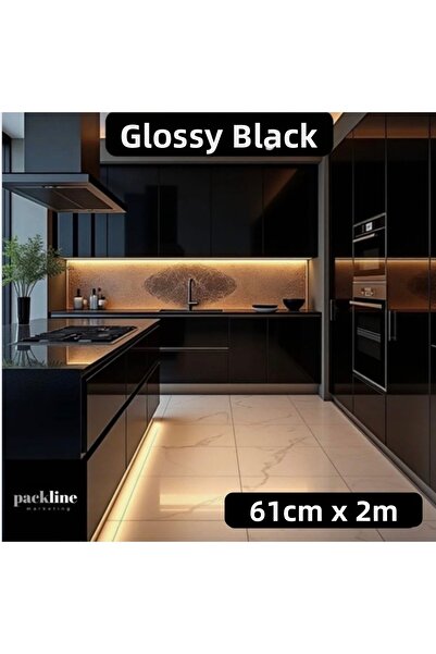 Packline Marketing Glossy Black Adhesive Foil Kitchen Cabinet and Furniture C...