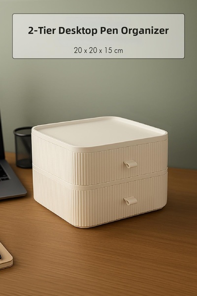 İN3DEX Desktop Organizer with Drawers White Plastic Two-Tier