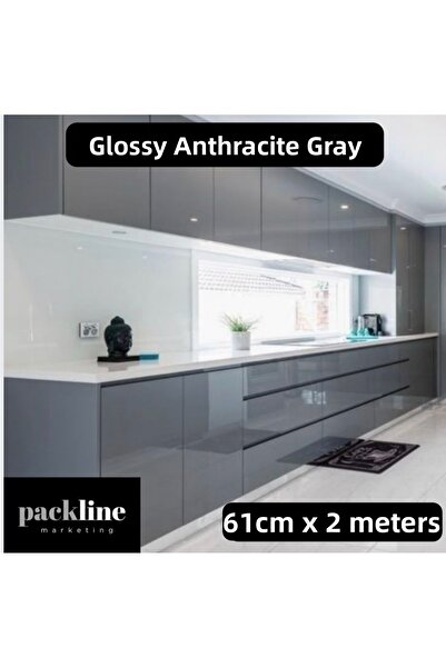 Packline Marketing Glossy Anthracite Gray Adhesive Foil Kitchen Cabinet and F...