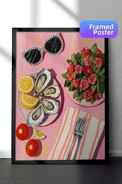 Zestia Pictură murală înrămată în negru, veselă colorată, fructe de mare și l...