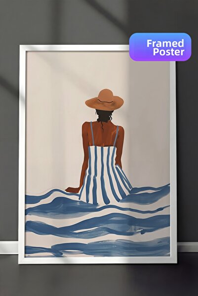Zestia Pictură de perete înrămată în alb, ilustrație tematică de vară cu o fe...