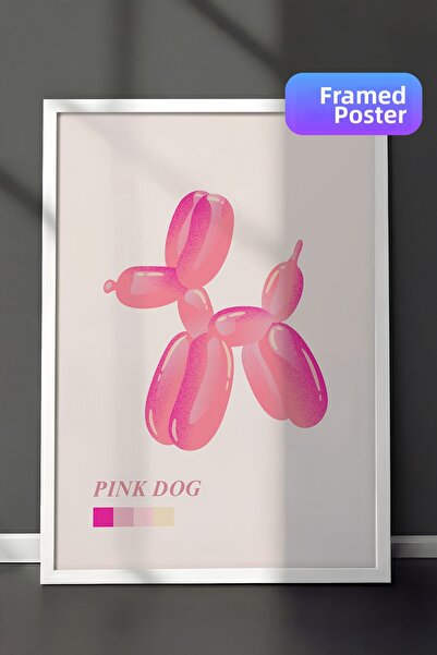 Zestia Ζωγραφική τοίχου με λευκό πλαίσιο Ροζ μπαλόνι με φιγούρα σκύλου Μοντέρ...