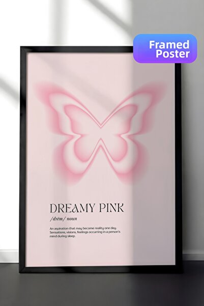 Zestia Pictură murală înrămată în negru Figură de fluture în tonuri de roz Ar...